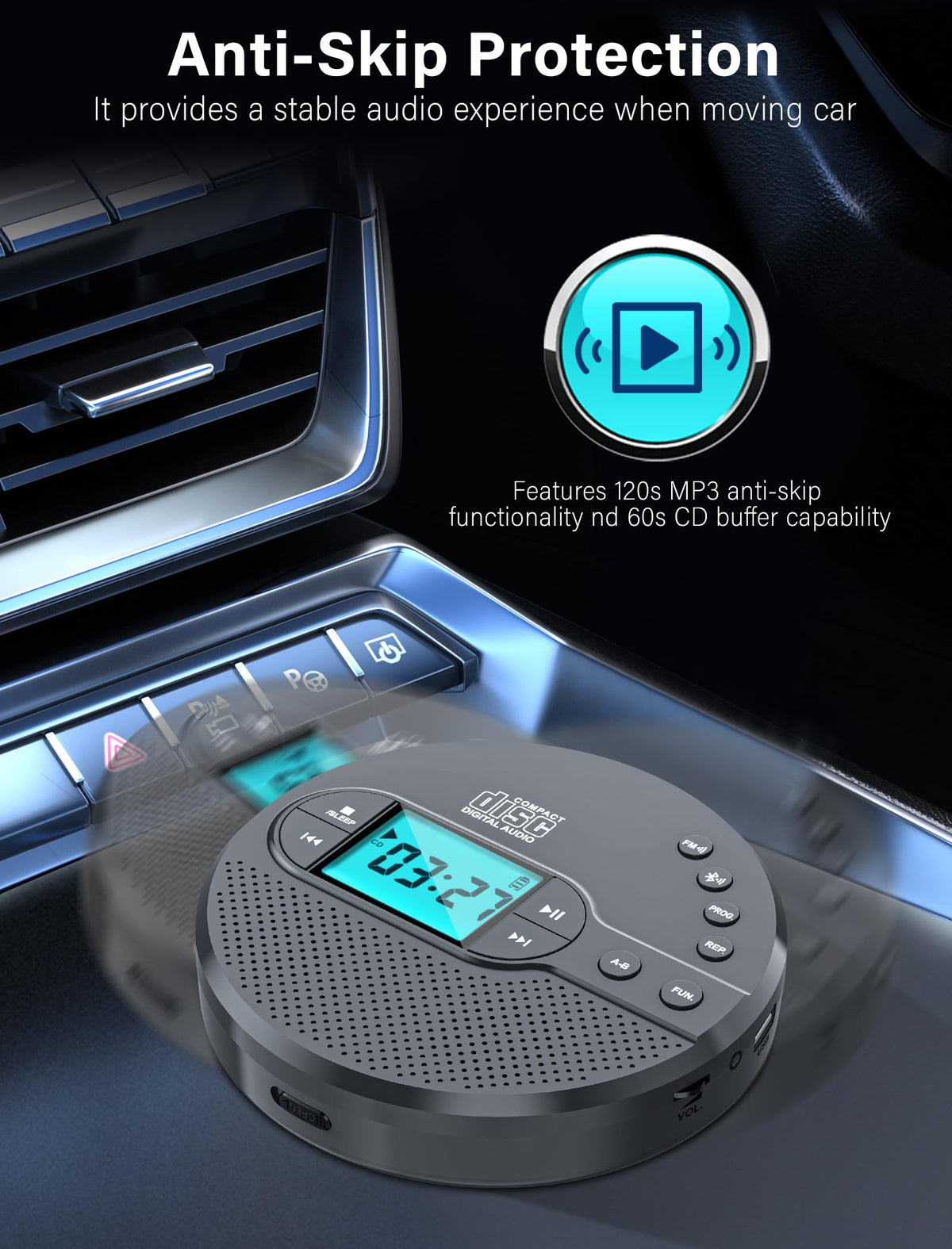 Portable CD Player with Bluetooth USB AUX FM P2433