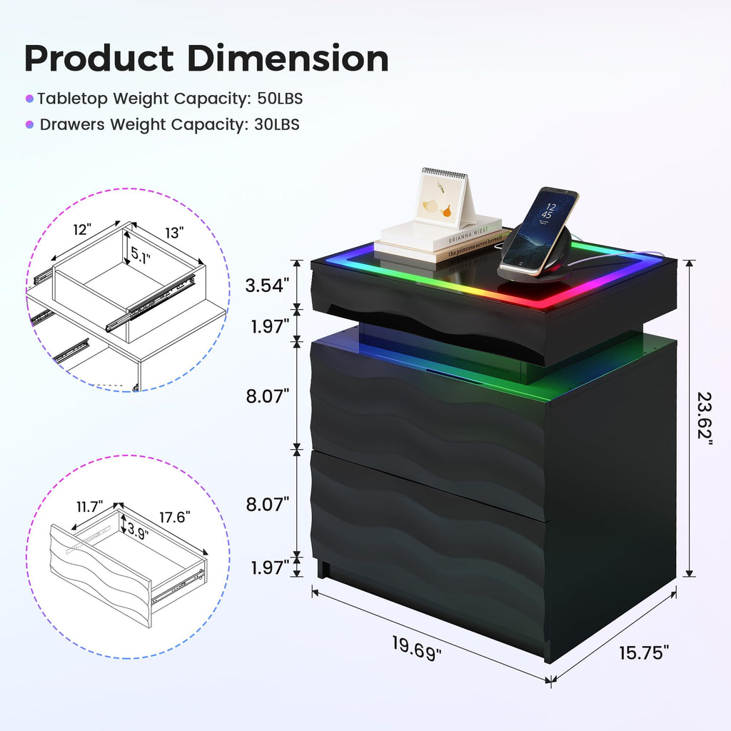 LED Night Stand Set 2 with Charging Station J218611
