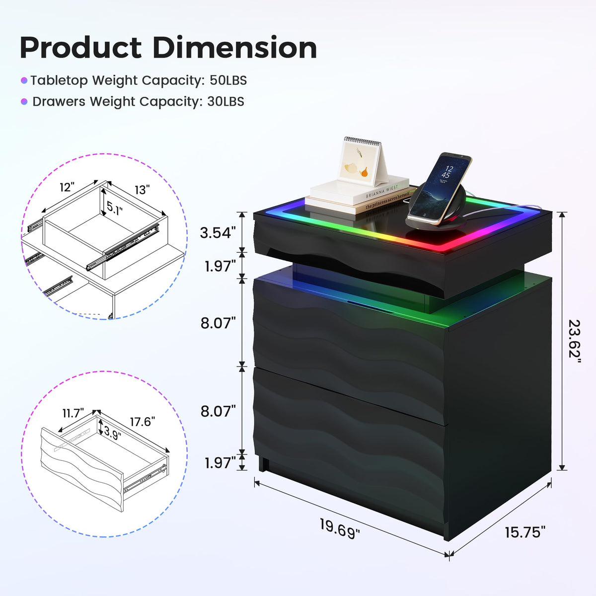 LED Night Stand Set 2 with Charging Station J218611