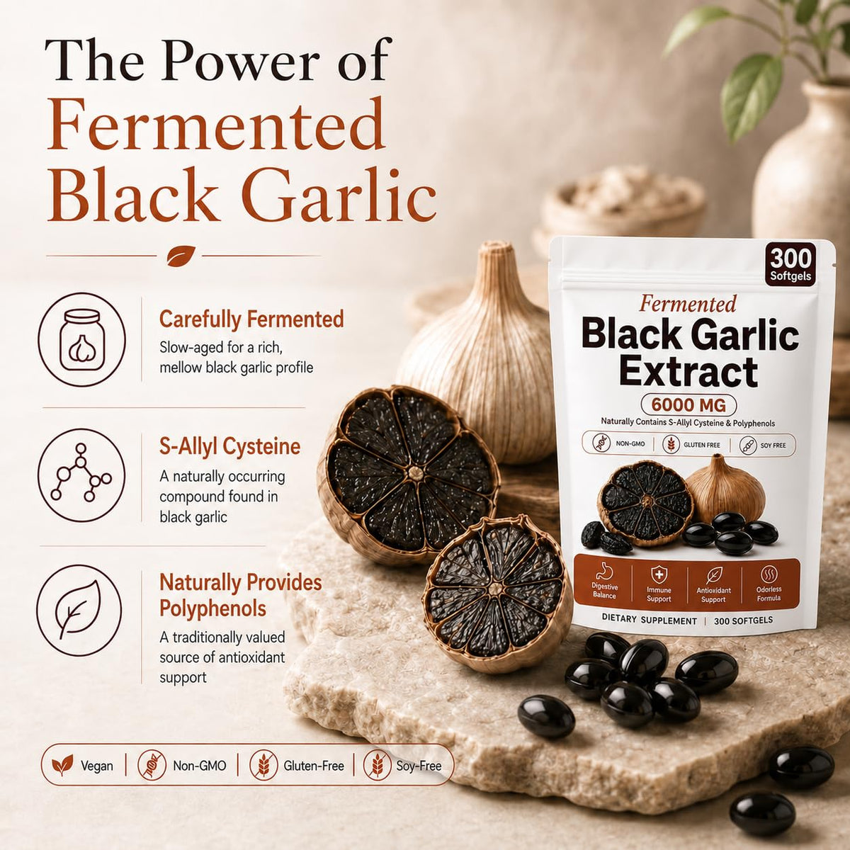 Black Garlic Extract Capsules 300 Softgels A34831