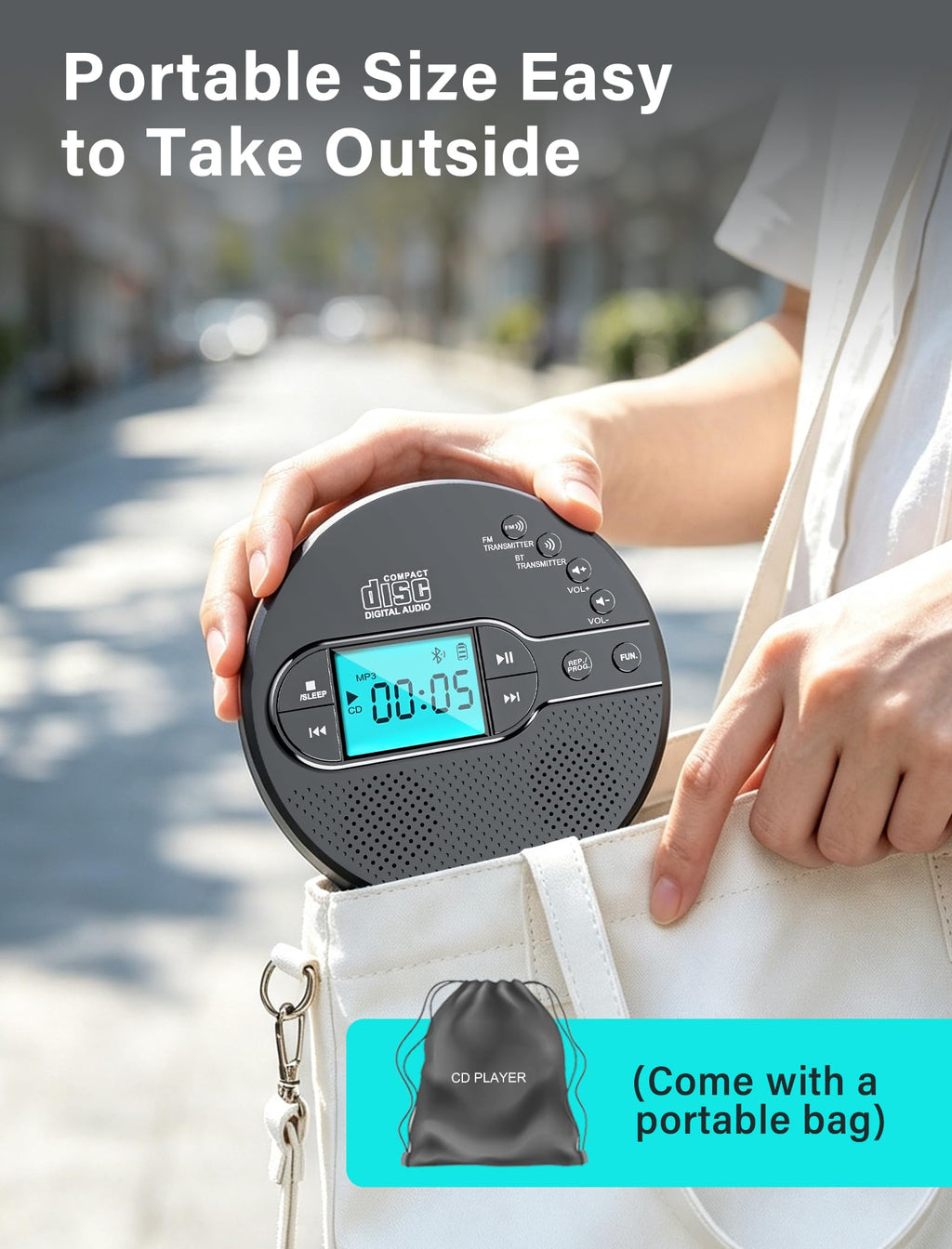 Portable CD Player with Bluetooth USB AUX FM P2433