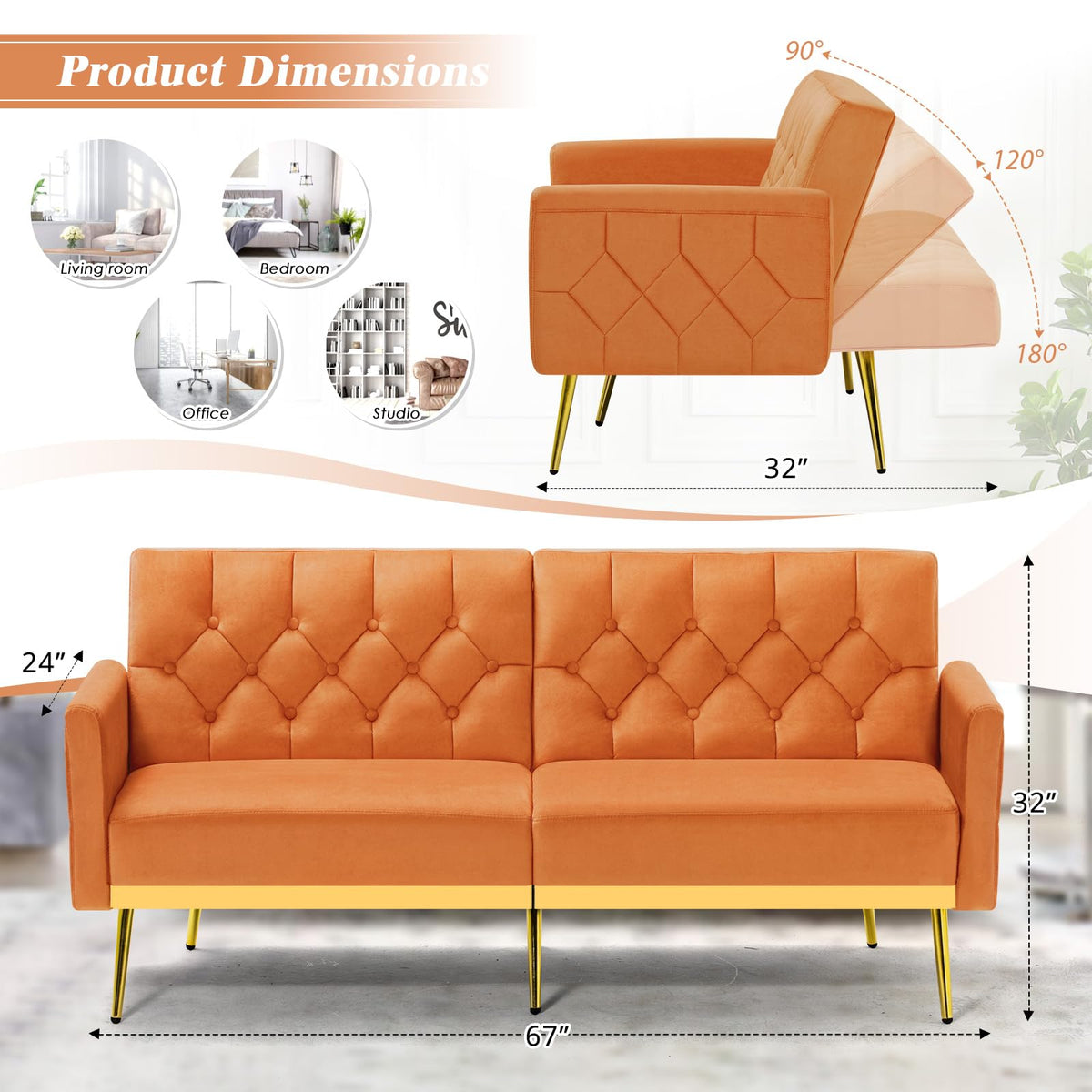 Velvet Sofa Set with Adjustable Armrests & Backrests B264