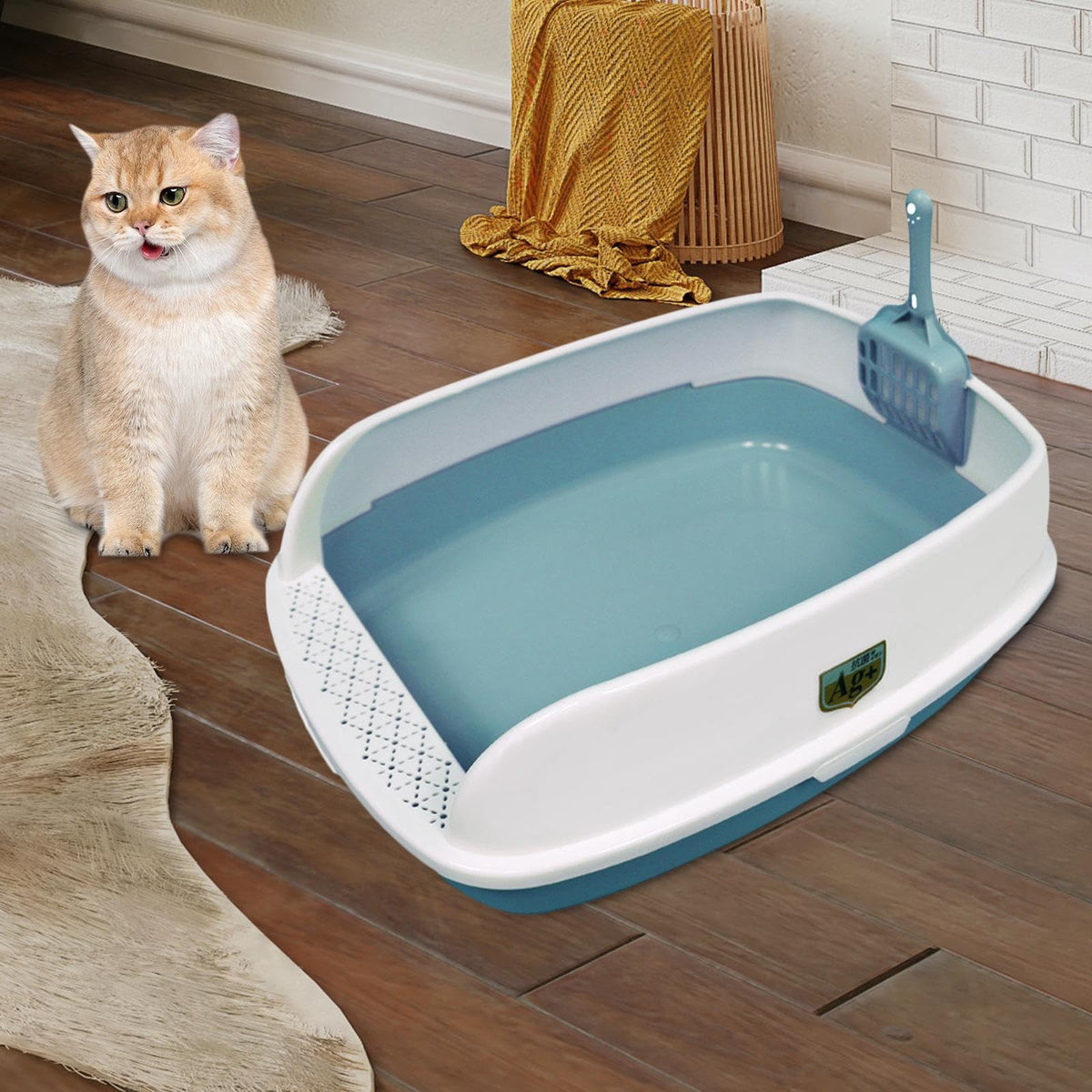 Blue High Sided Cat Litter Box with Scoop E401