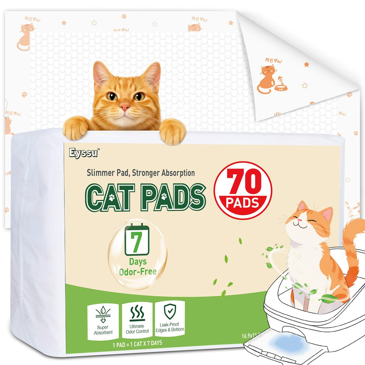 Super Absorbent Unscented Cat Litter Pads 70ct M53605