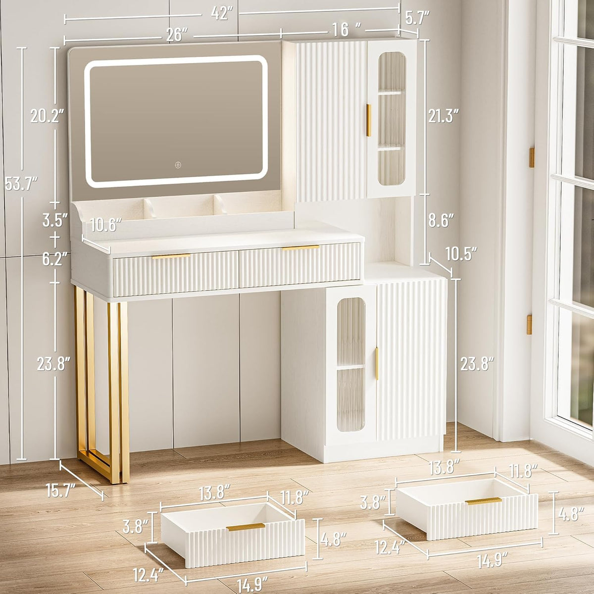 42" Makeup Vanity Desk with Mirror and Lights L448733