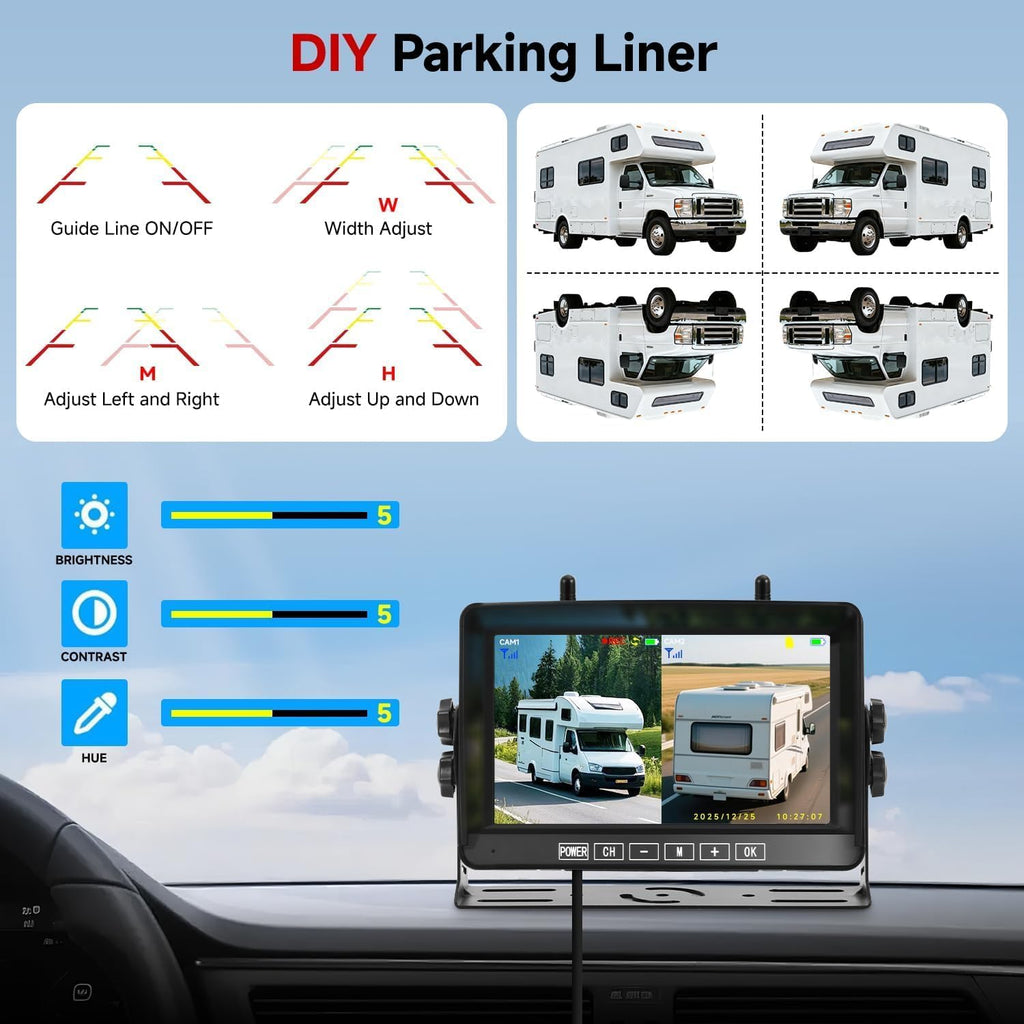 Dual Magnetic Wireless Backup Camera, 7” 1080P HD 4CH DVR Monitor O39738