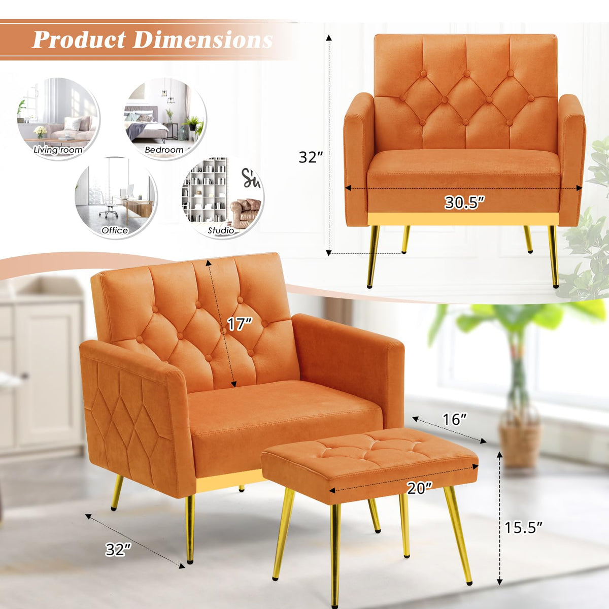 Velvet Sofa Set with Adjustable Armrests & Backrests B264