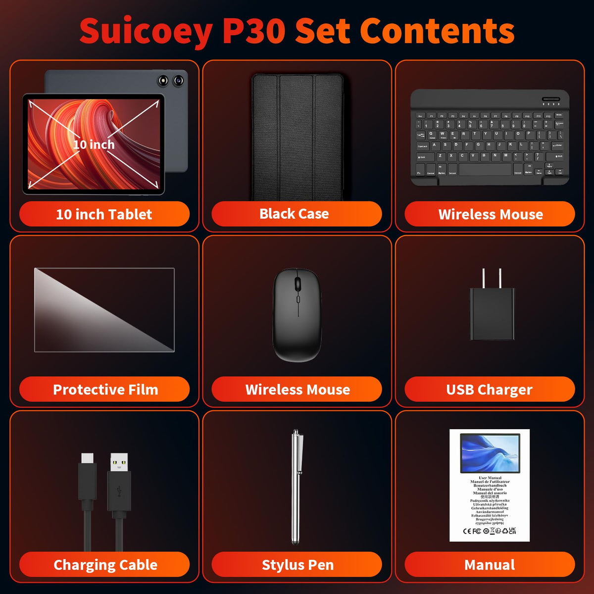 Black Android 16 Tablet with Keyboard C670