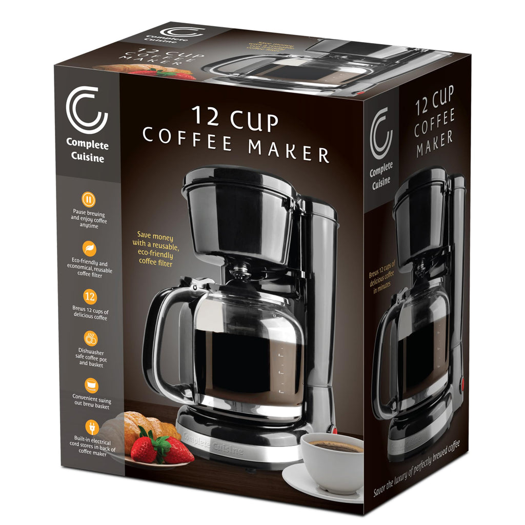 12-Cup Stainless-Steel Coffee Maker with Glass Carafe W555