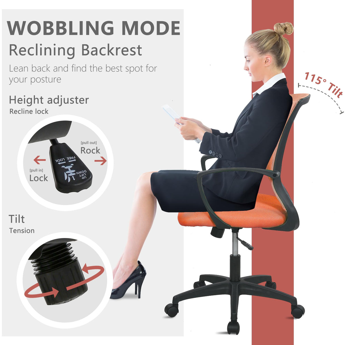 Orange Ergonomic Mesh Gaming Chair Y978242
