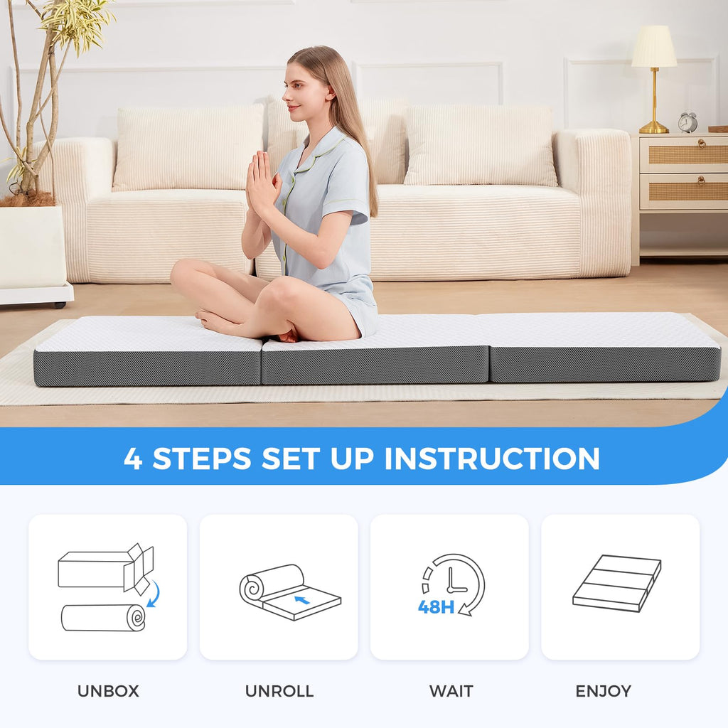 4 Inch Memory Foam Trifold Mattress with Washable Cover A744