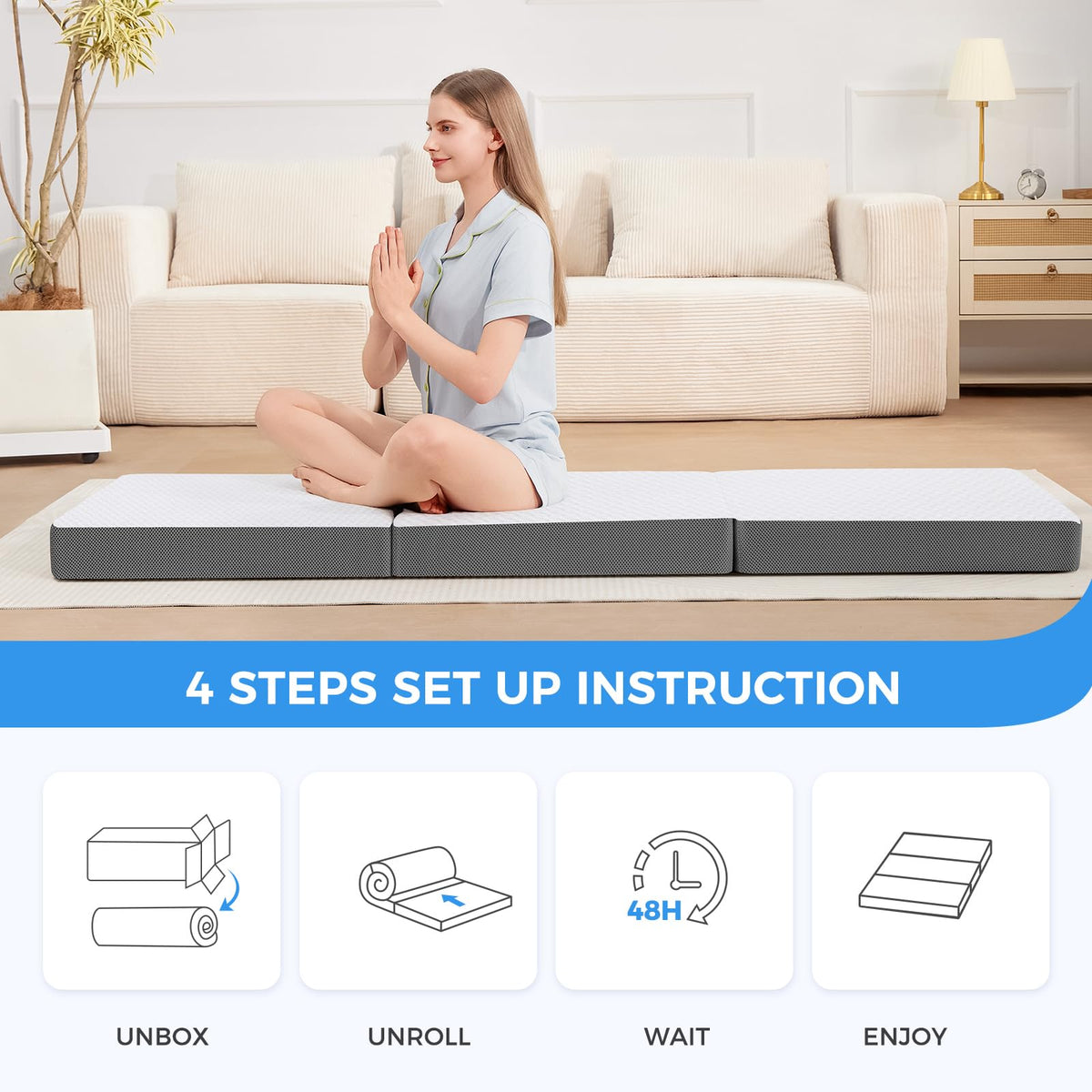 4 Inch Memory Foam Trifold Mattress with Washable Cover A744