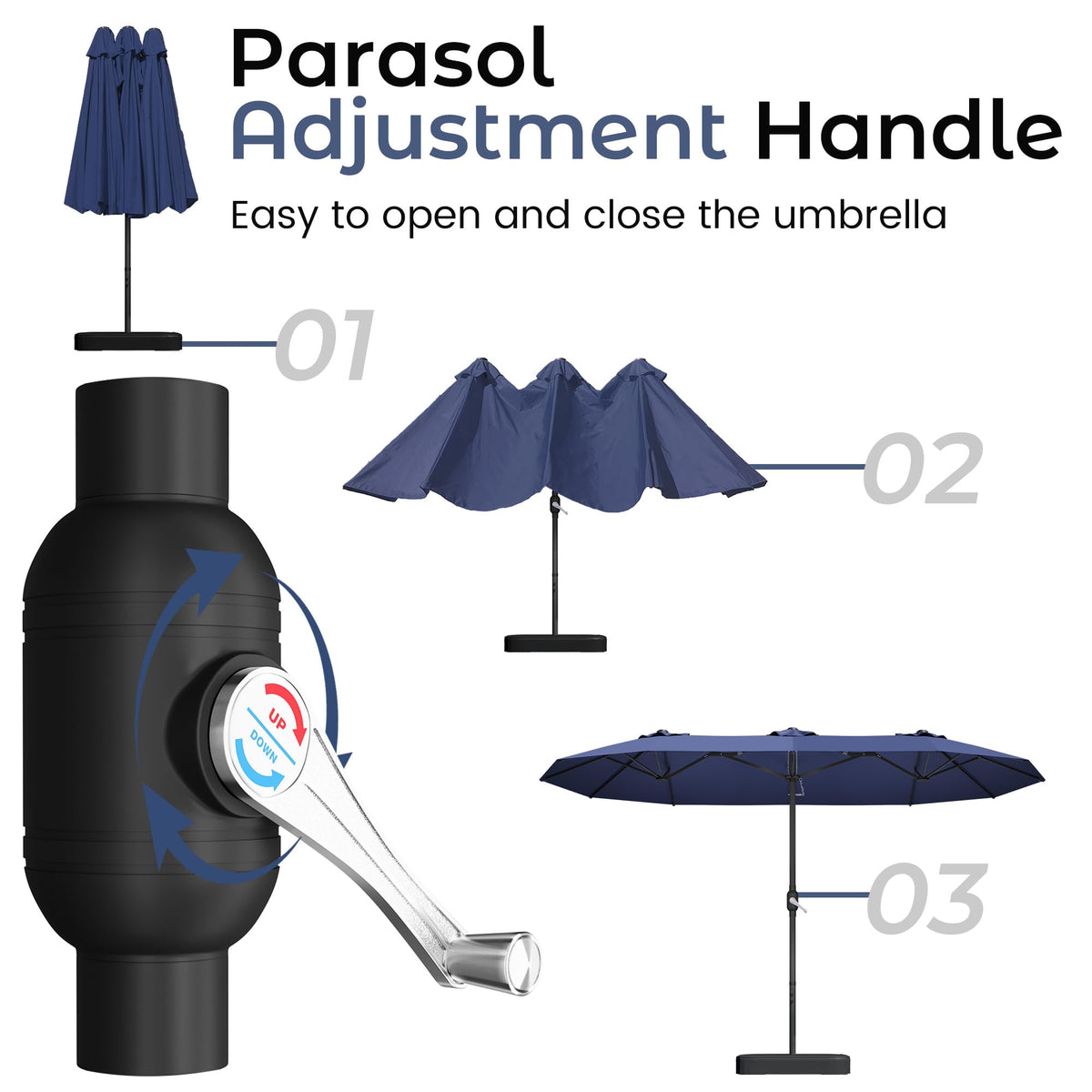 15ft Navy Blue Double-Sided Patio Umbrella with Base G853