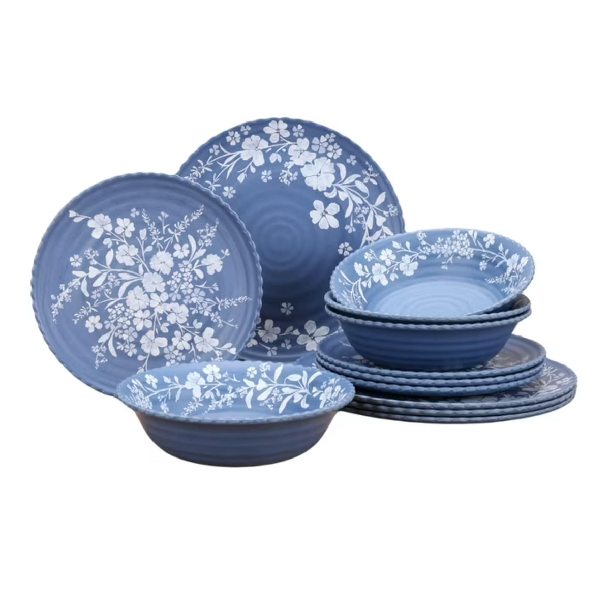 12-Piece Bamboo Melamine Dinnerware Set, Service for 4, Blue U801849