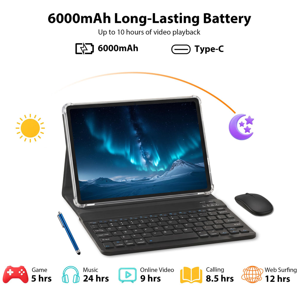 10.1" Android 16 Tablet with Keyboard, 30GB RAM 64GB ROM, Gray R5007