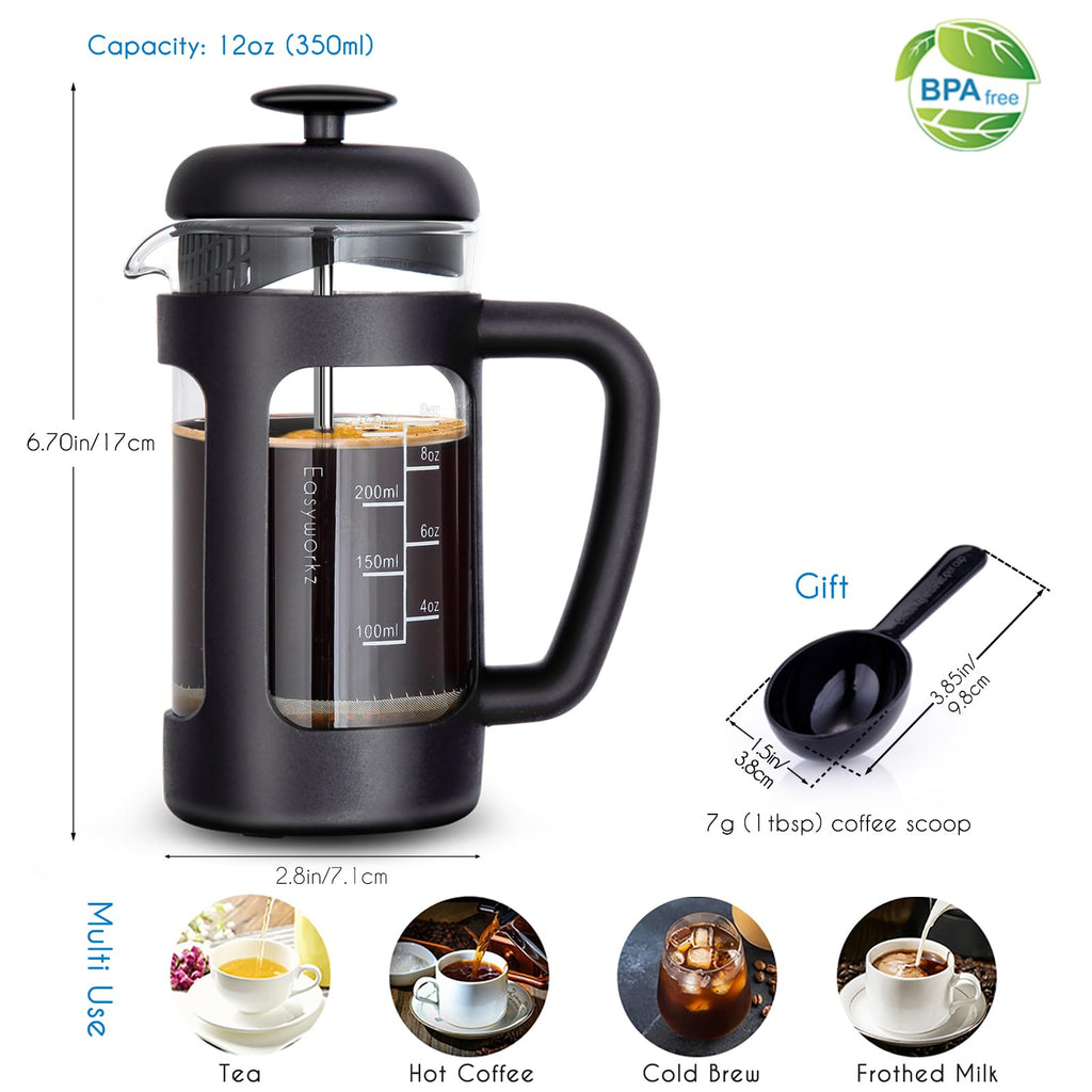 12 oz French Press Coffee Tea Maker with Measuring Spoon L24788