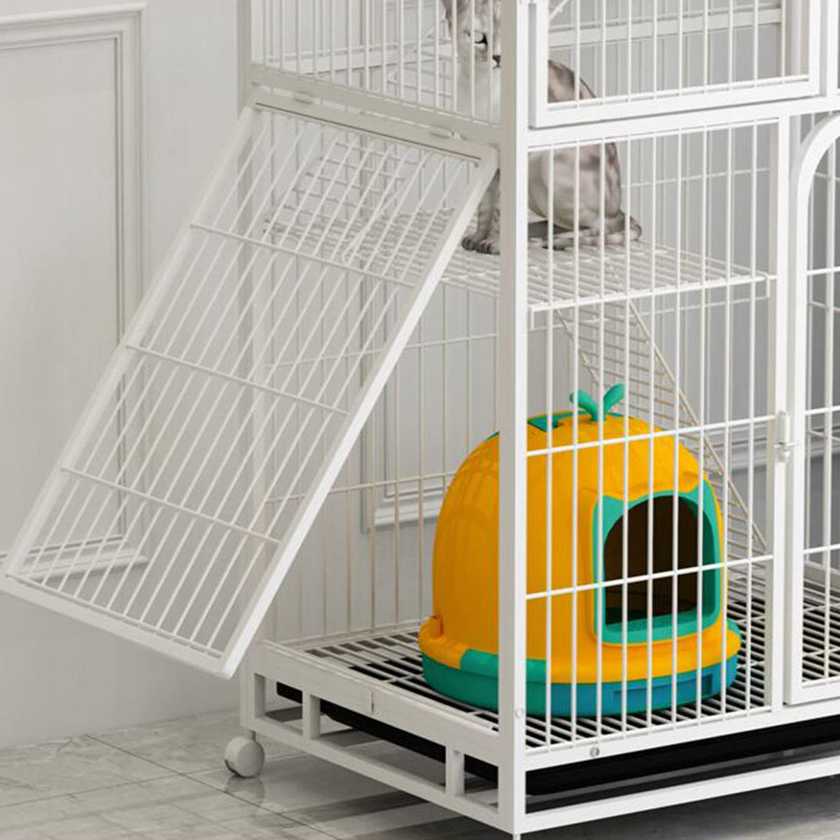 3-Tier Metal Wire Cat Cage with Hammock and Casters Z955819