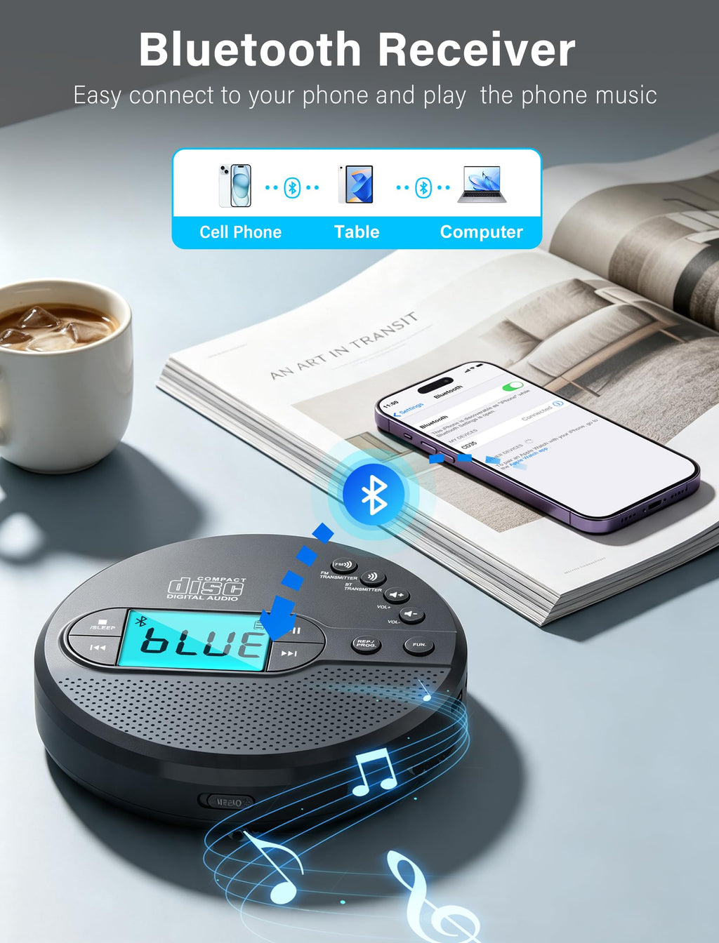 Portable CD Player with Bluetooth USB AUX FM P2433