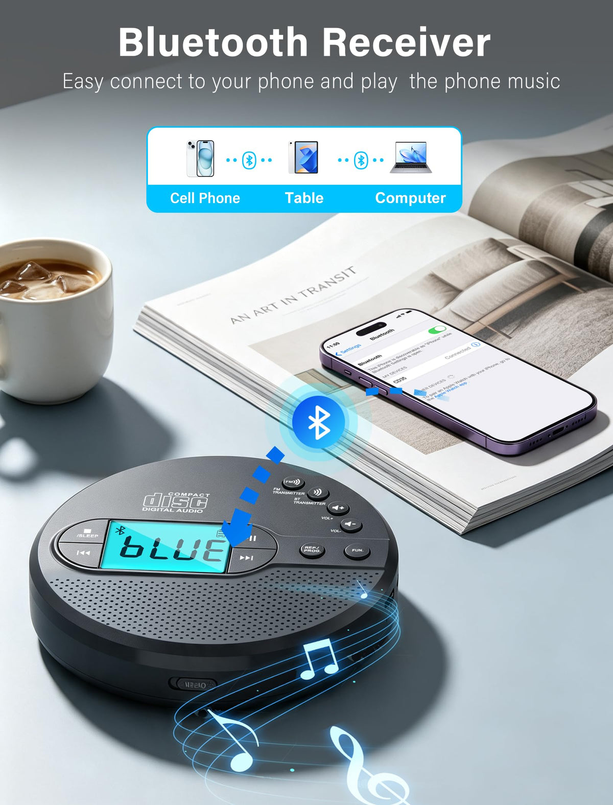 Portable CD Player with Bluetooth USB AUX FM P2433