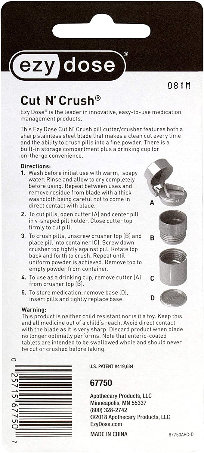 3 Compartment Pill Crusher, Cutter & Grinder with Drinking Cup, Blue W538