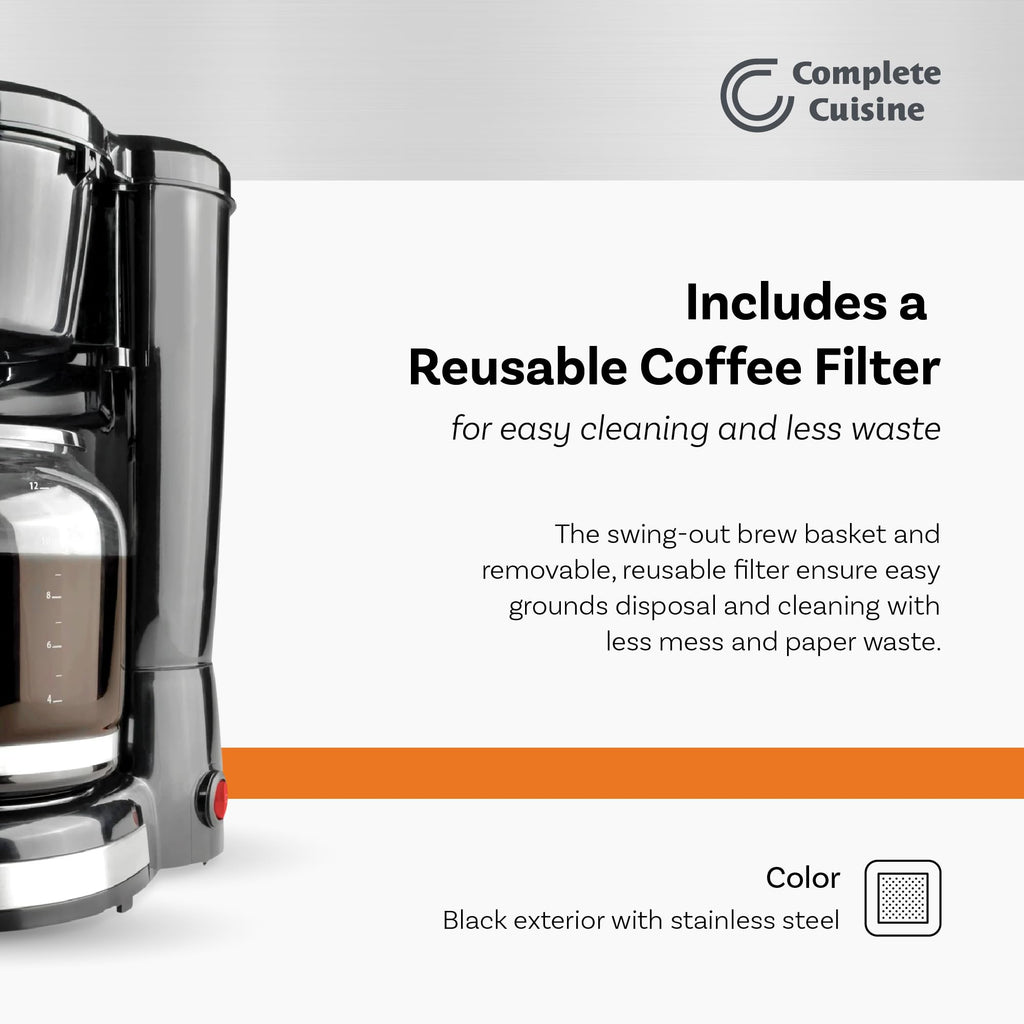 12-Cup Stainless-Steel Coffee Maker with Glass Carafe W555