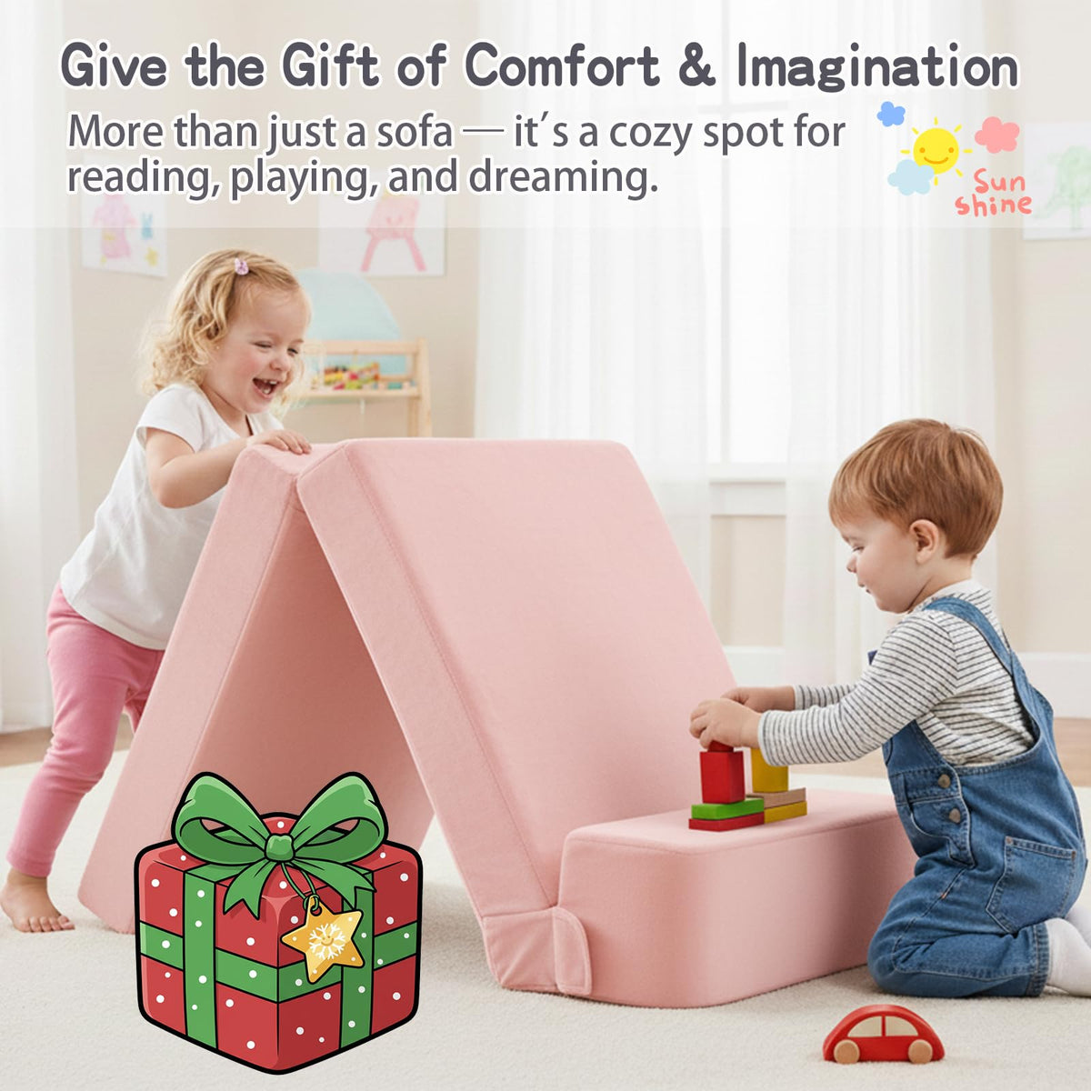 Pink Folding Sofa Bed with Removable Cover H12336