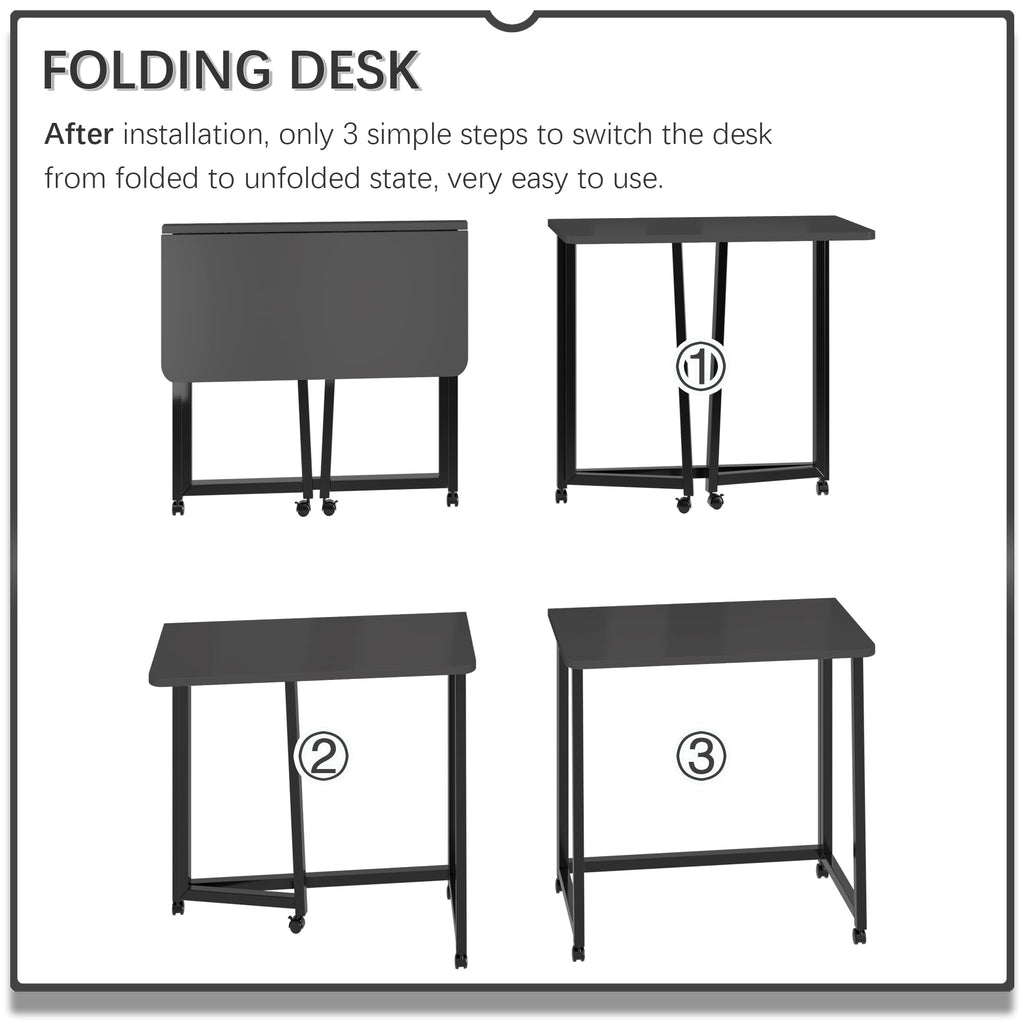 23.6" Folding Mobile Desk with Wheels, All Black D2779