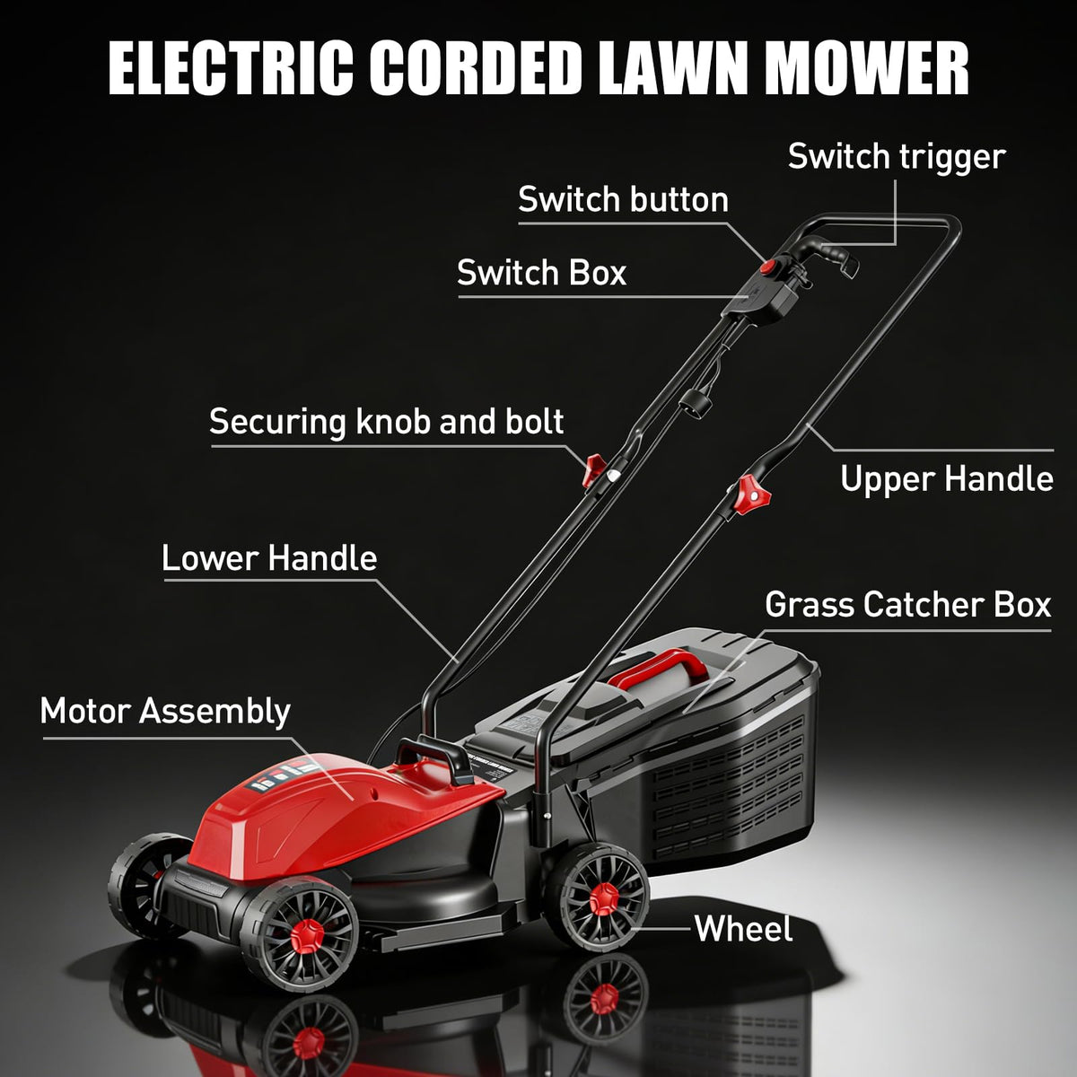 14" Corded Lawn Mower, 3-Height, 2-in-1 Mulch & Bag V533182