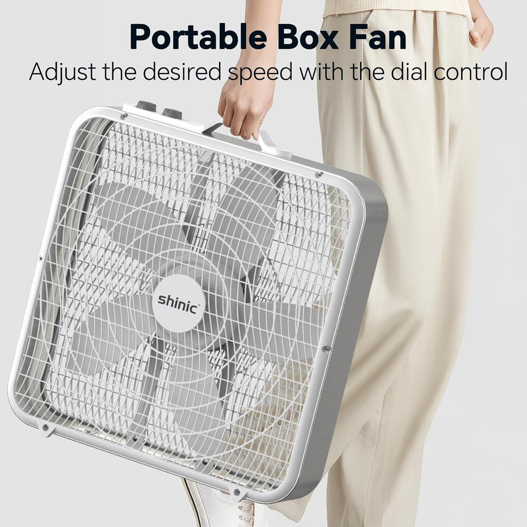 20” Box Fan with Thermostat, 3-Speed Portable Floor Fan, White T669556