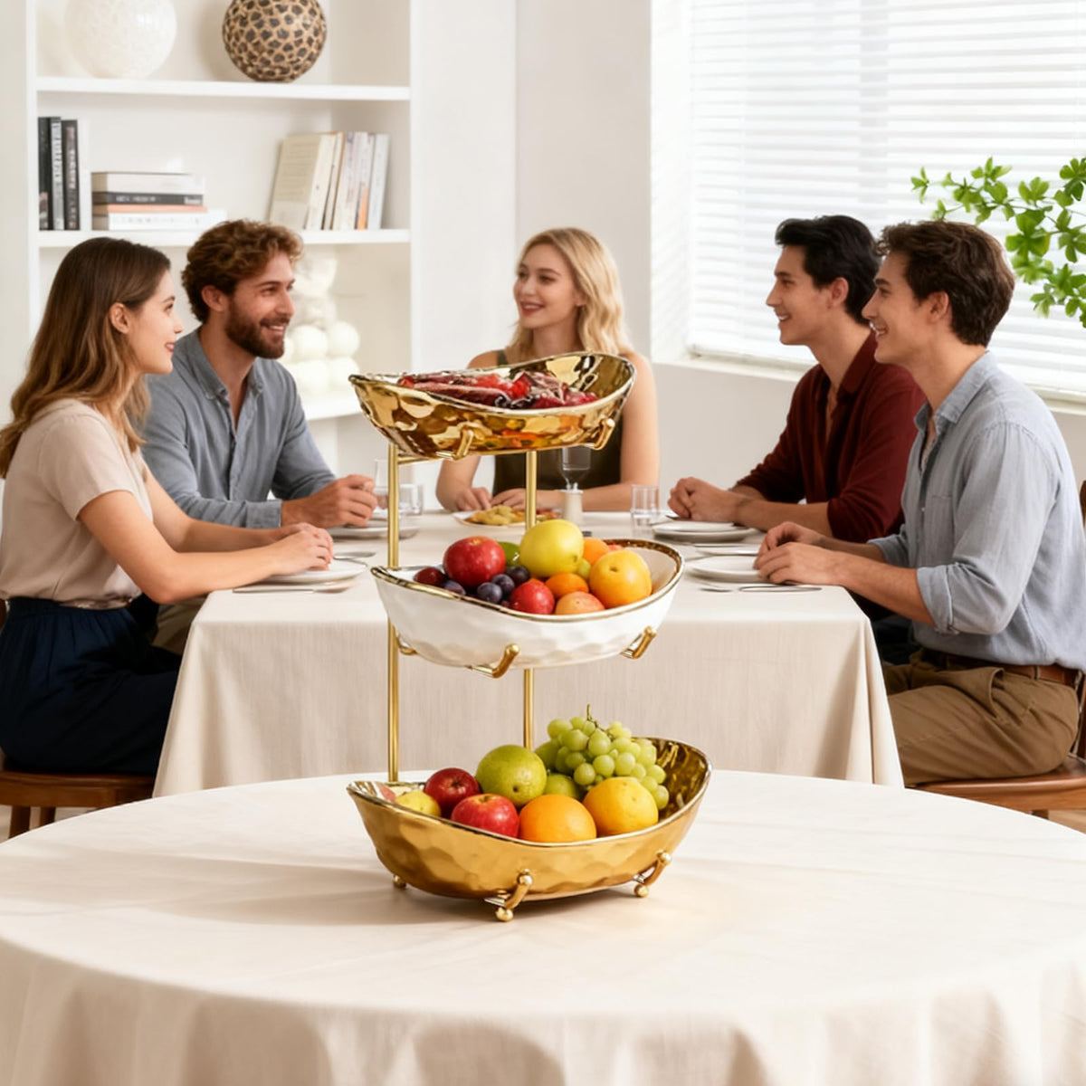 3 Tier Ceramic Fruit Bowl with Metal Stand G41310