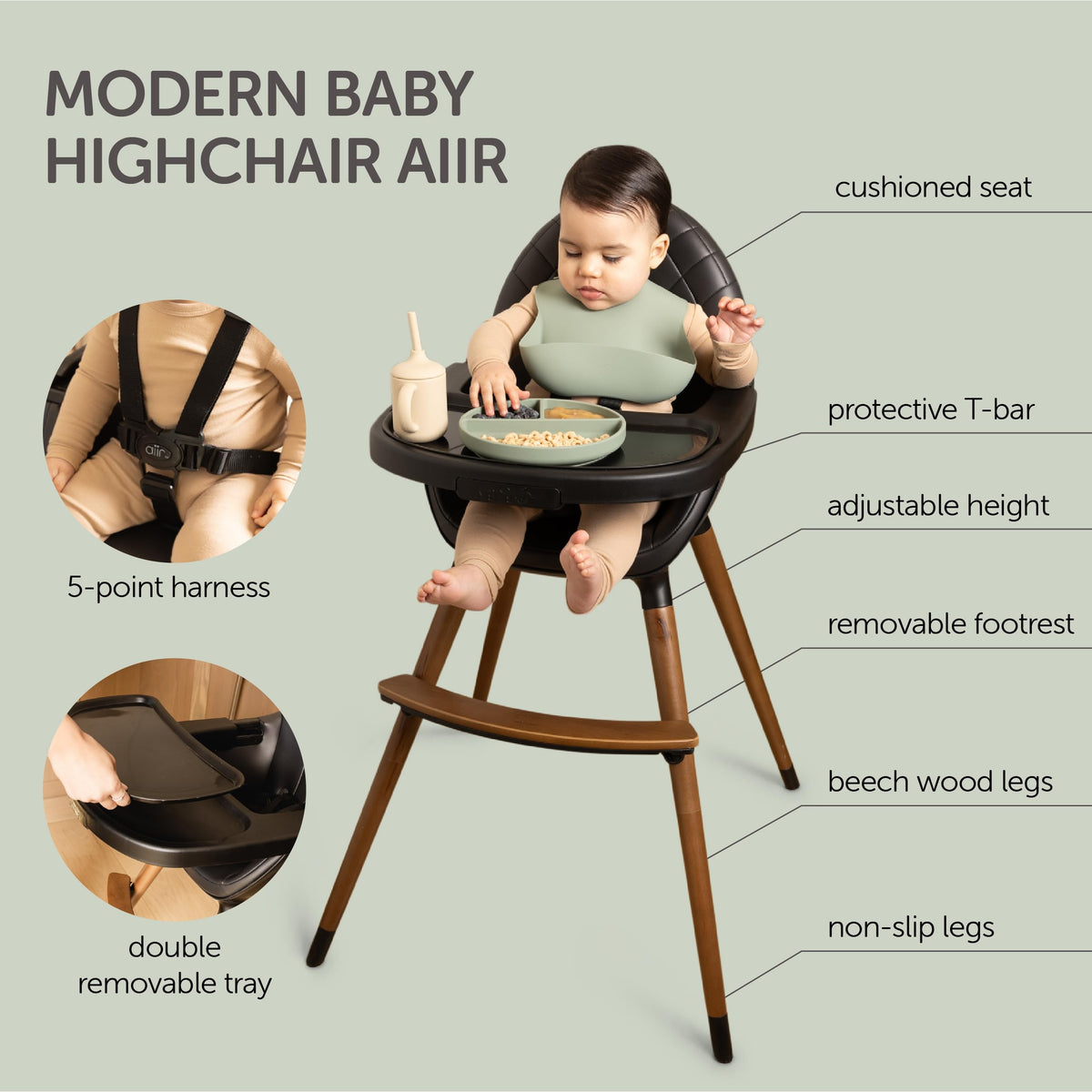 Convertible Wooden High Chair with Adjustable Height Q89376