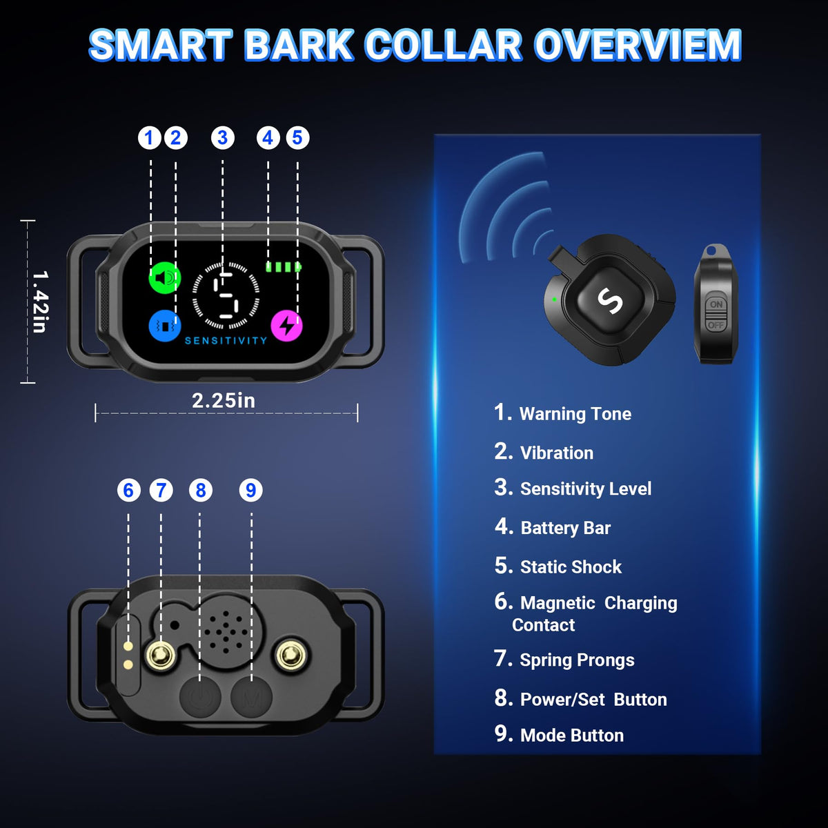 Dog Bark Collar with Remote Control, 2-in-1 Automatic & Manual Training Collar F652