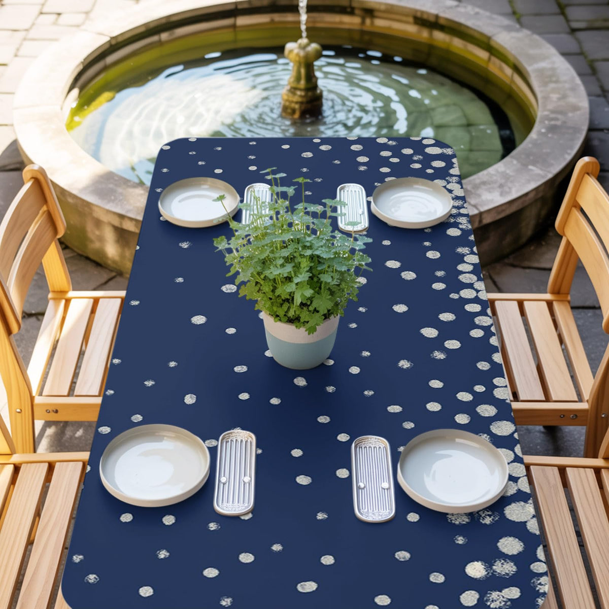 Silver Speckle Fitted Rectangle Tablecloth 32" x 72" Navy Blue Elastic Waterproof Table Cover W68091