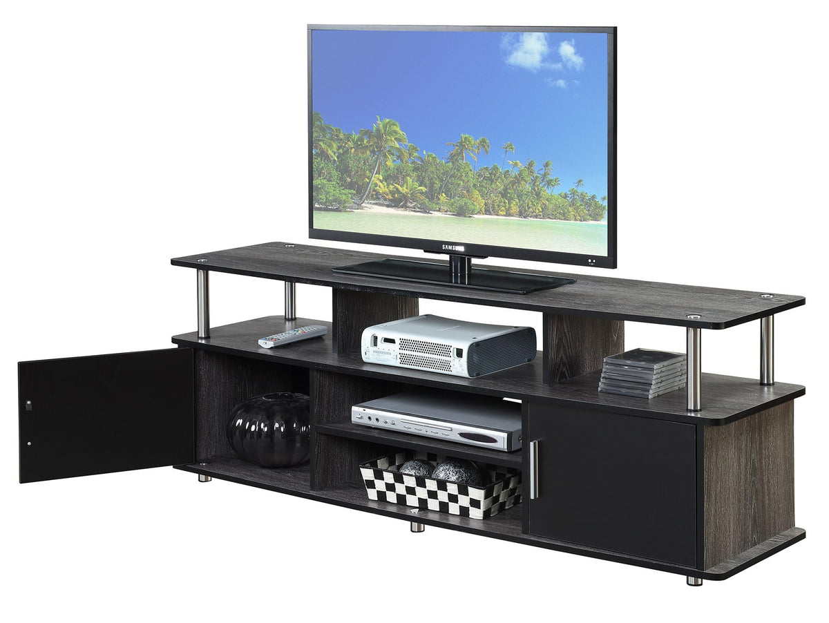 60" Weathered Gray Wood TV Stand with Cabinets and Shelves Z585132