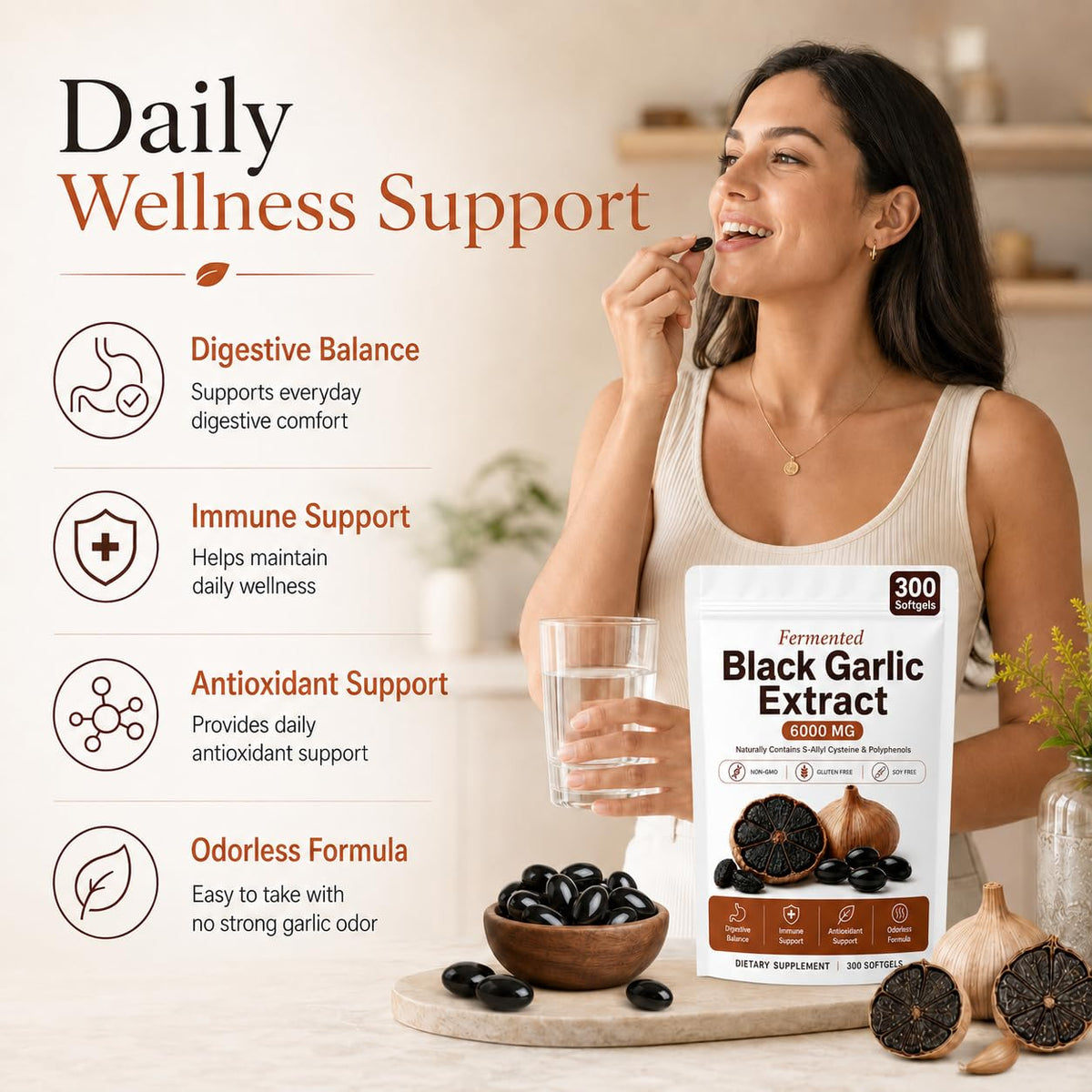 Black Garlic Extract Capsules 300 Softgels A34831