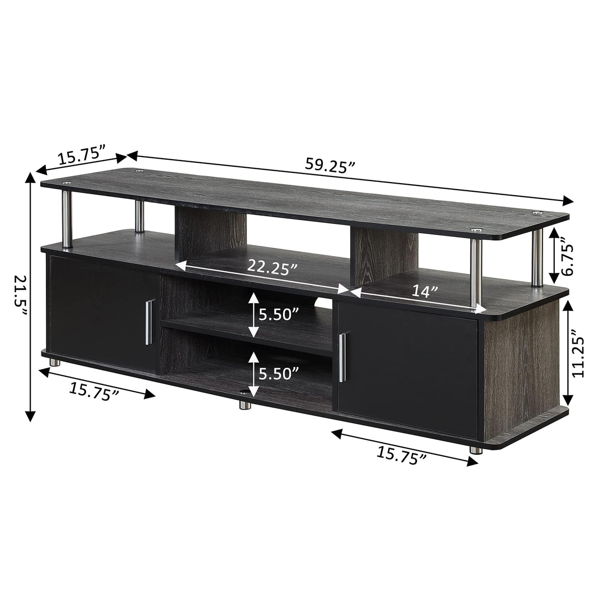 60" Weathered Gray Wood TV Stand with Cabinets and Shelves Z585132