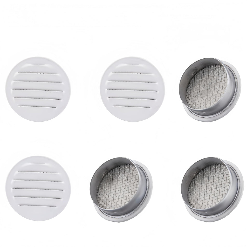 Round Aluminum Louver with Debris Screen, 2 Inches, White, 6-Pack A306