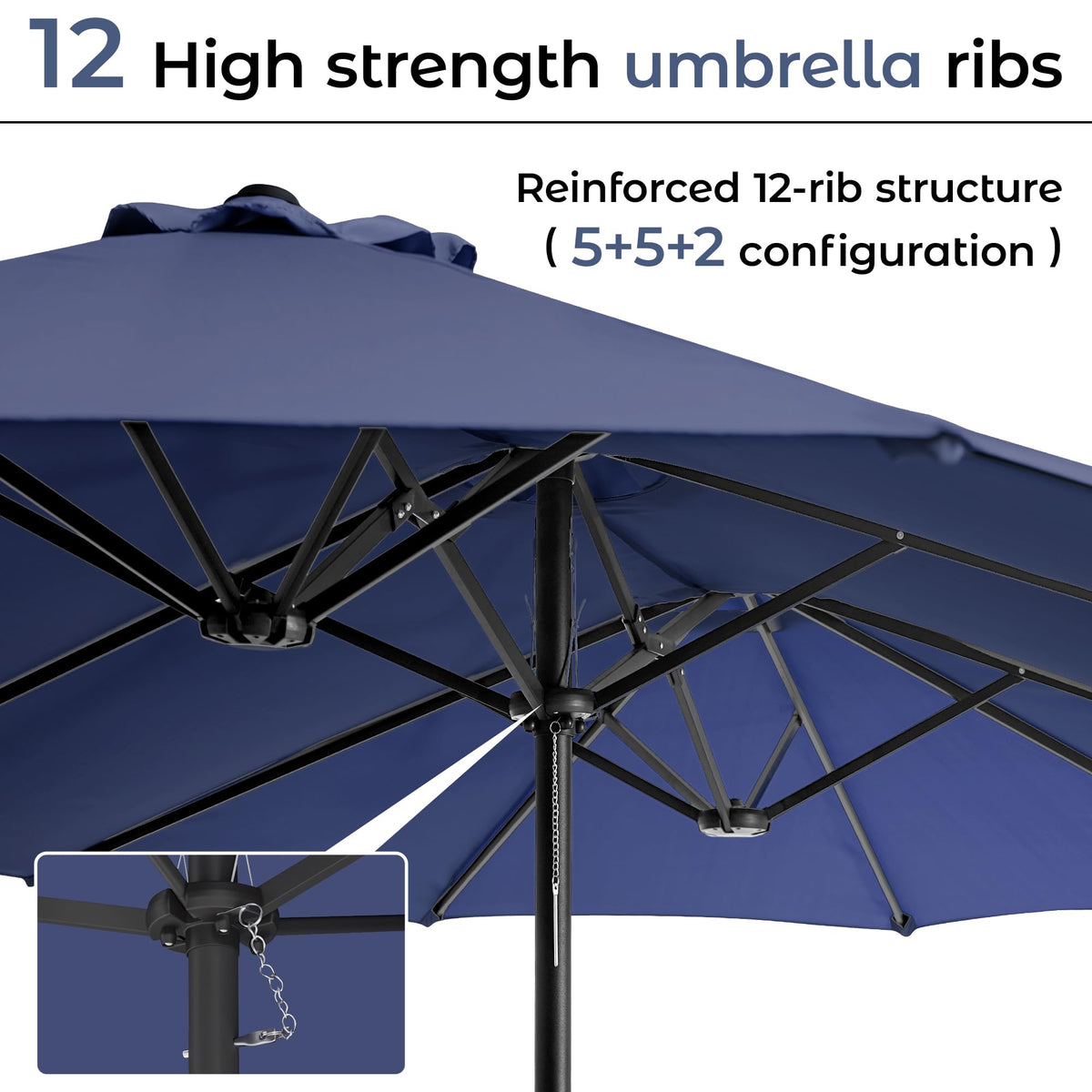 15ft Navy Blue Double-Sided Patio Umbrella with Base G853