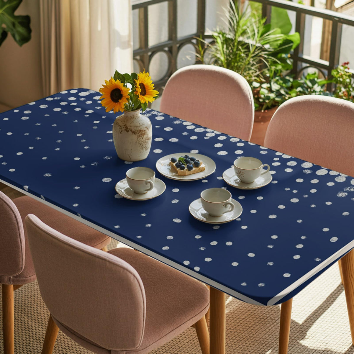 Silver Speckle Fitted Rectangle Tablecloth 32" x 72" Navy Blue Elastic Waterproof Table Cover W68091