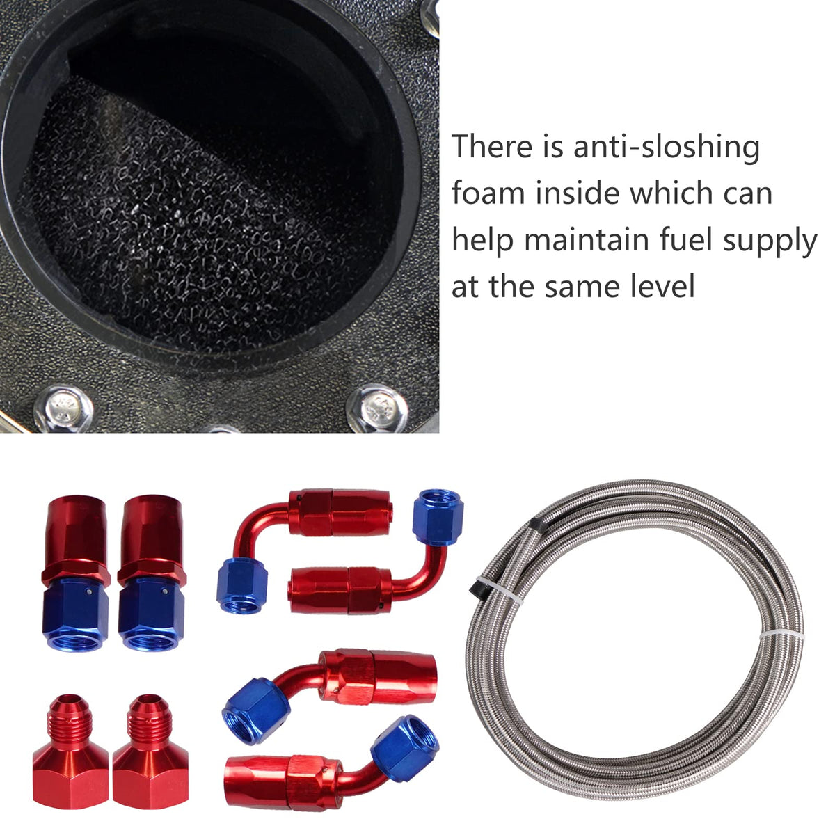 5 Gallon 20L Polished Aluminum Fuel Cell Tank with Cap Level Sender Oil Feed Line E101788