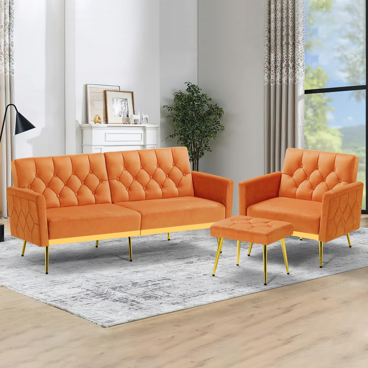 Velvet Sofa Set with Adjustable Armrests & Backrests B264