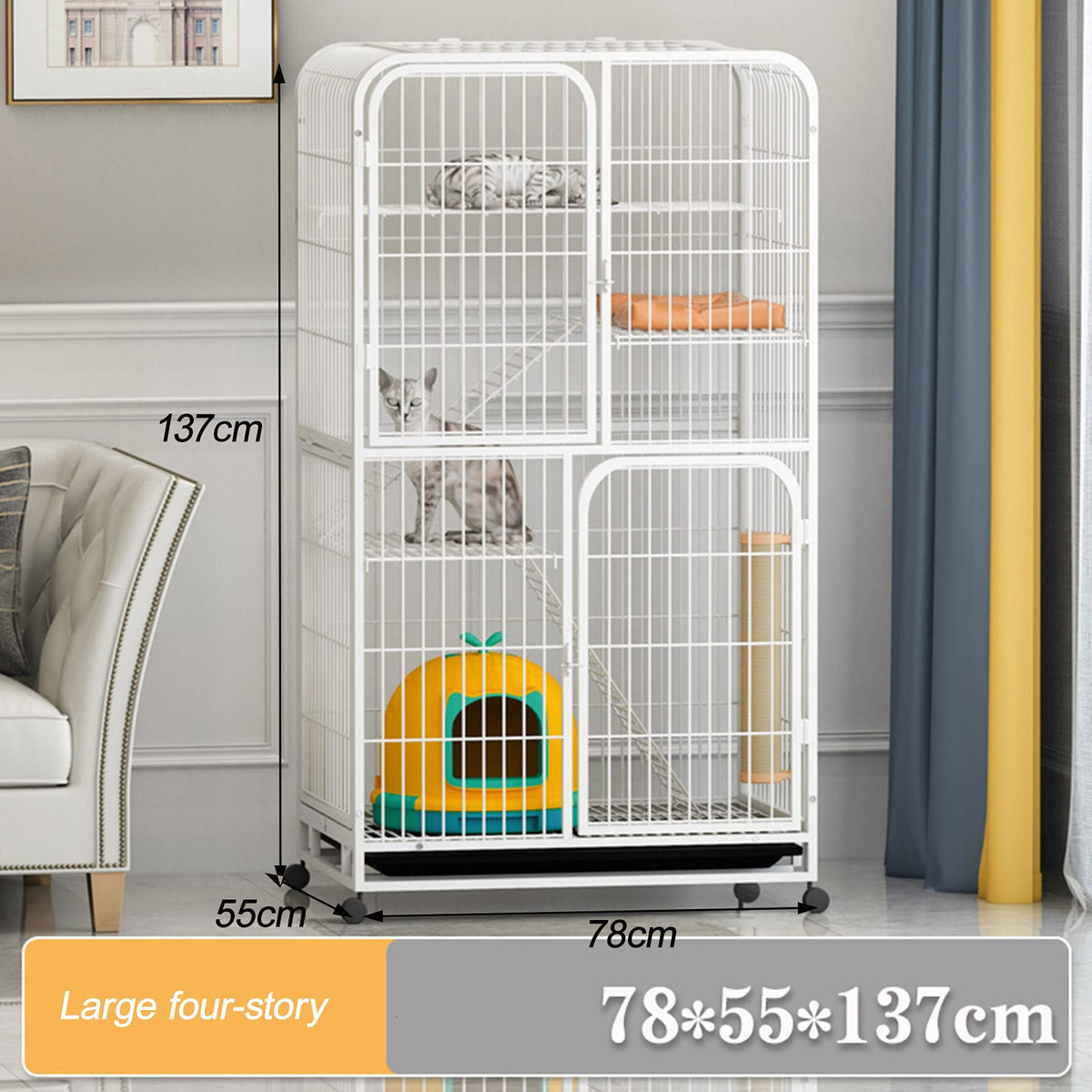 3-Tier Metal Wire Cat Cage with Hammock and Casters Z955819