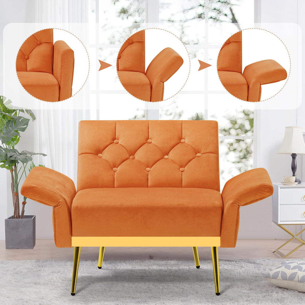Velvet Sofa Set with Adjustable Armrests & Backrests B264