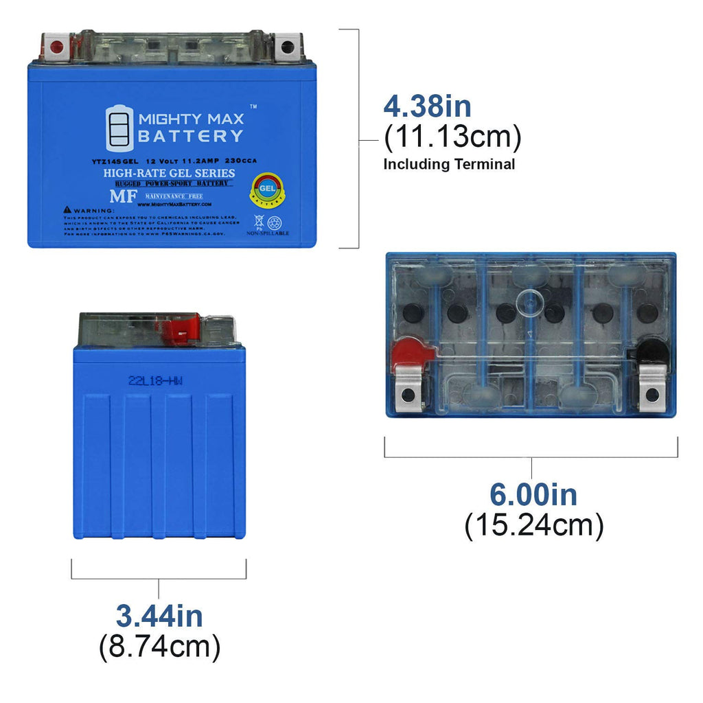 12 Volt 11.2 AH GEL Type 230 CCA Rechargeable Maintenance Free SLA AGM Motorcycle Battery Pack of 2 Z94669
