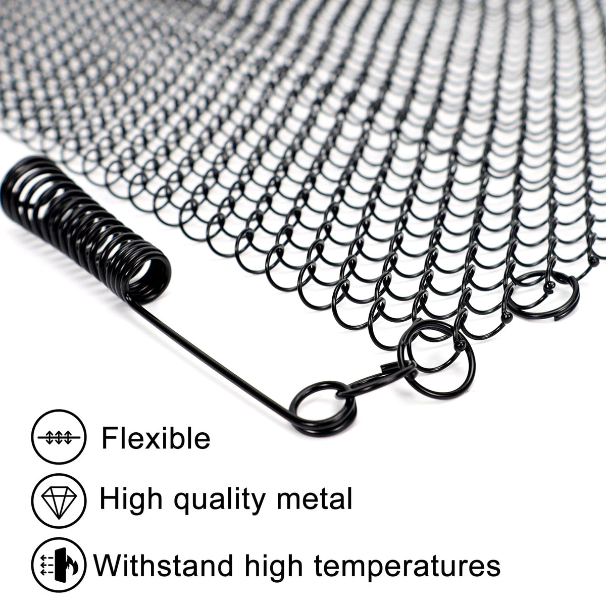2 Pack Black Metal Fireplace Mesh Screen Curtain G875