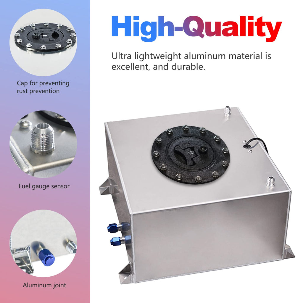 5 Gallon 20L Polished Aluminum Fuel Cell Tank with Cap Level Sender Oil Feed Line E101788
