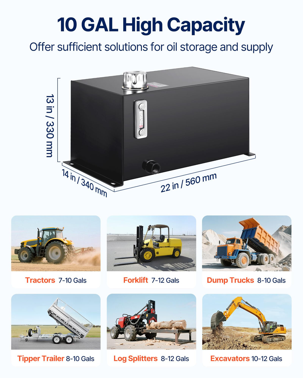 10 Gal Steel Hydraulic Fluid Tank M3101