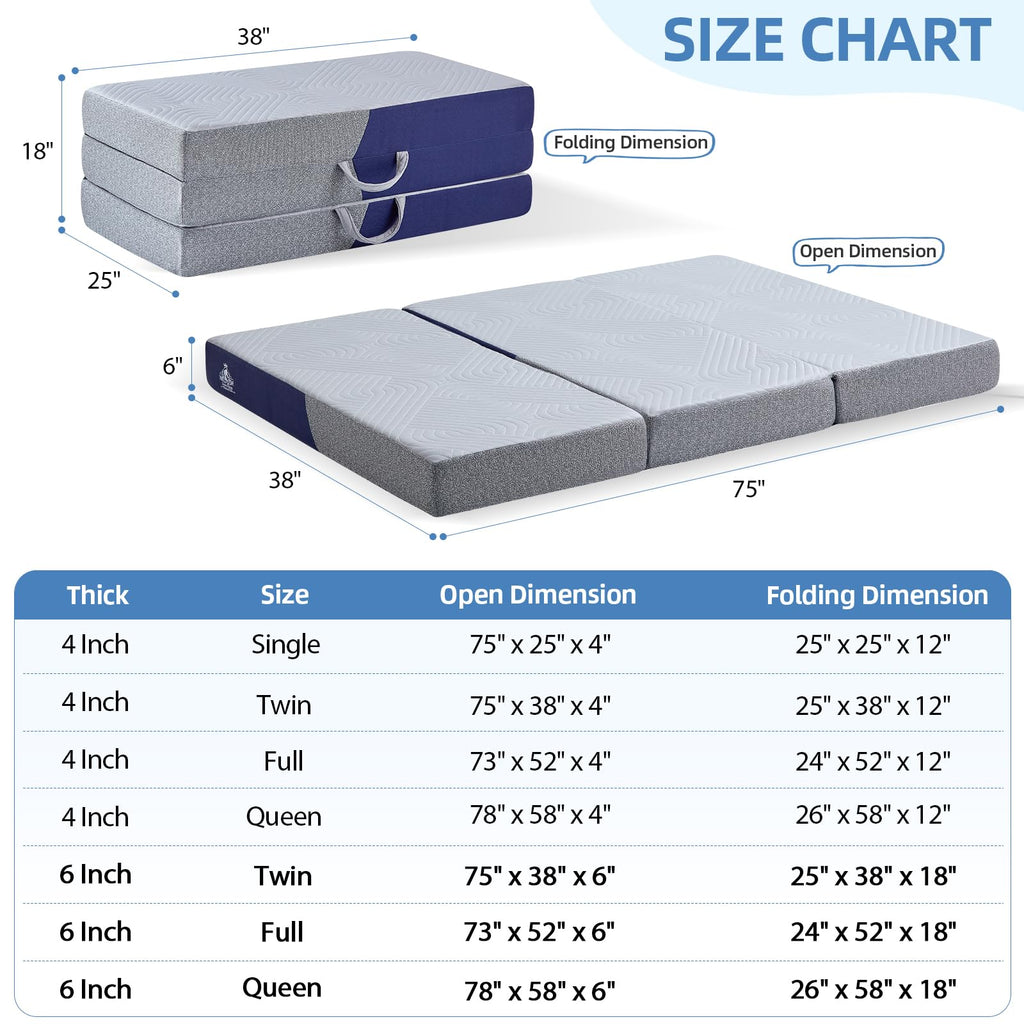 6 Inch Cooling Memory Foam Foldable Mattress Twin Size I97534