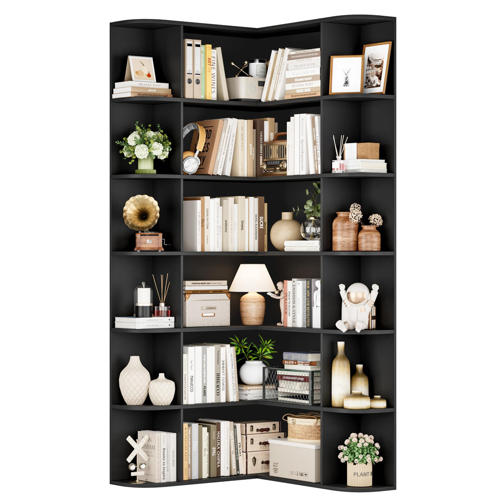 72" Tall 6-Tier Black Corner Bookshelf Z42532