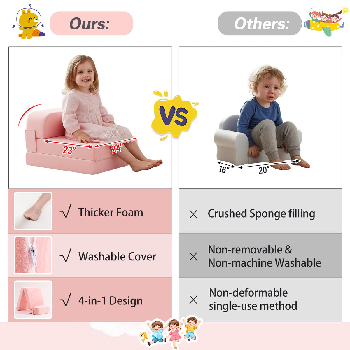 Pink Folding Sofa Bed with Removable Cover H12336